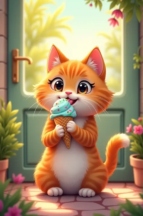 cat eating ice cream 
