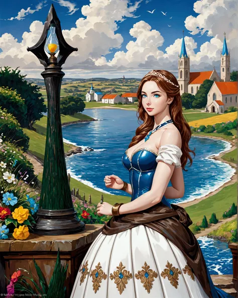 Young Beautiful Princess Bride (Black Hair Hour Glass Figure Jessica Green Adelaide Kane Molly Quinn Hyper Large Blue Eyes. BUFF TONED FIT Hyper MUSCULAR. . Hourglass Figure Large Bust Ultra-Realistic. ) And Prince Groom (Bearded Michael Seater) Smiling To...