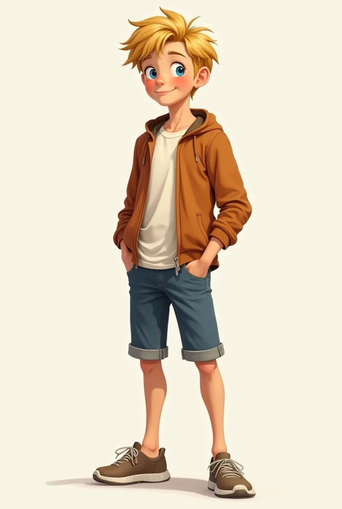 Create a drawing of a realistic blond boy, Full body drawing 

