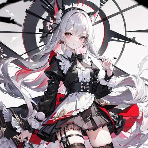 Lolita whore，Royal Sister，Floating，Flying petals，Floating髪，White skin、well defined、Thin eyebrows、Deep Eyes，Black slim fit long sleeve shirt、Black、high waist、band、Black knee-high socks、Silver-tone earrings，Lace legwear、Tight high boots、Small items、hair orna...