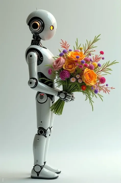 A Robot with bunch of flowers 
