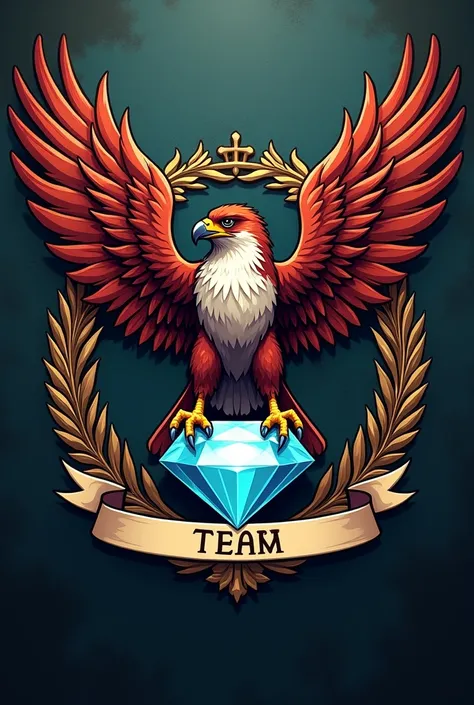 Make me a team crest that has a falcon holding a diamond