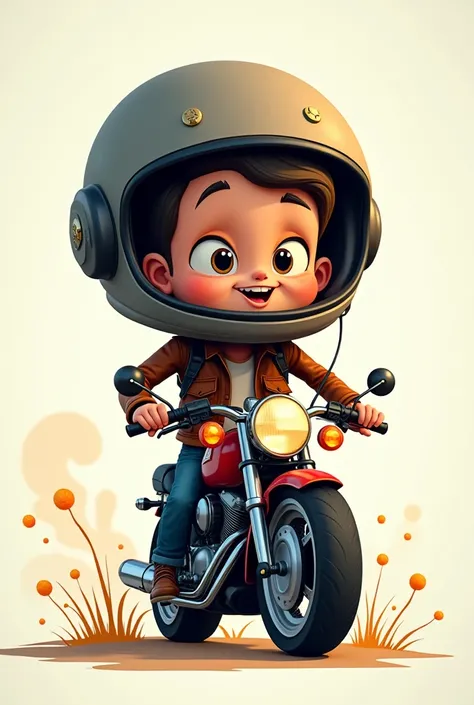 Biker with helmeg sitting on his bike cartoonish and helmet to body ratio should be 3:1 by size