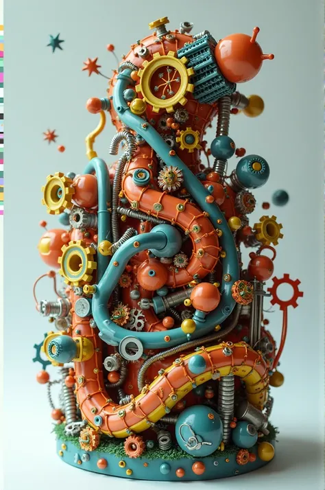 Make an image of cellular respiration where glycolysis can be seen., decarboxylation, the Krebs cycle and phosphorylation represented with recycled materials