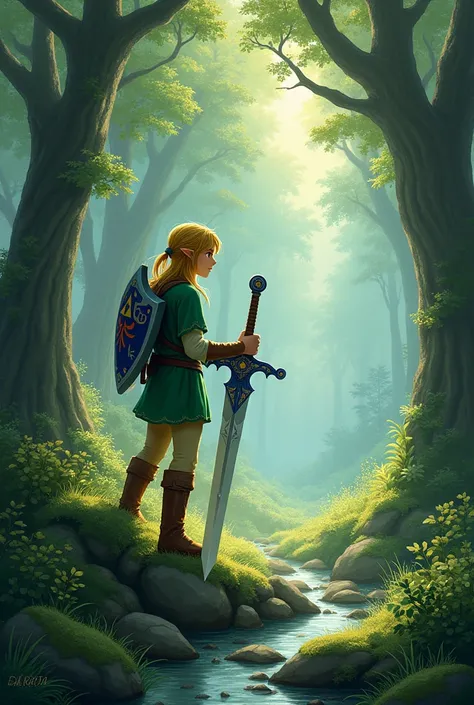 link levanta master sword na floresta
