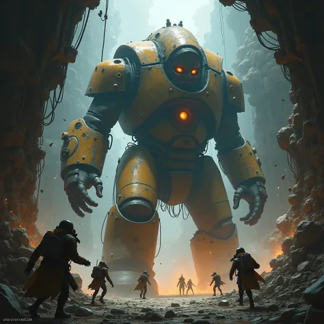 The pilots are confused and running around inside the giant golem as it is destroyed and disintegrating.、Dungeons＆Dragons