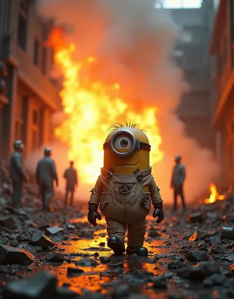 In a ruined laboratory there are scientists looking, with smoke and small fires rising from the debris. Minion Kevin steps out of the burning fire, with a determined face and dust on his body, safe from the center of the explosion. The ground around Kevin ...