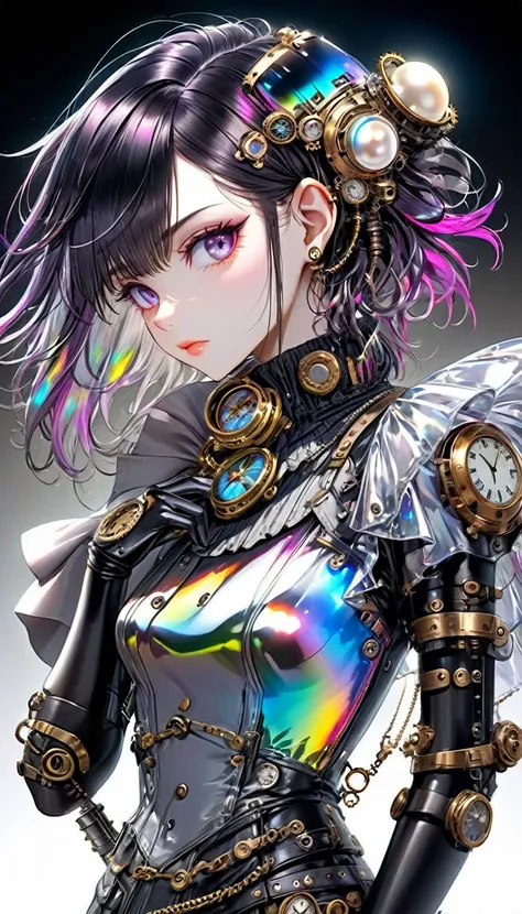 (cyberpunk, Clockpunk, Dieselpunk, Steampunk), work of art carved from pearl platinum crystal, background wide variety punks, cool beauty, glamorous proportions, (ultra detailed, absolutely resolution, best quality:1.3), 2.5D, delicate and dynamic effects,...