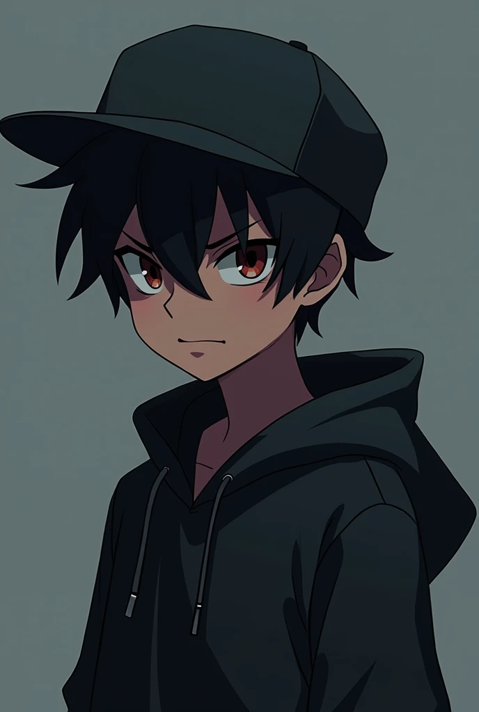 Create a boy in 2d, blackquality hair, anime styling, he has a cap, very stylish Evil