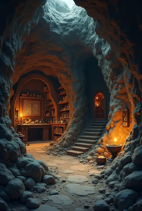 A secret cave or hiding place with cool items.