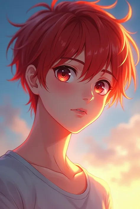 Anime face dp glow effect boy red colour 