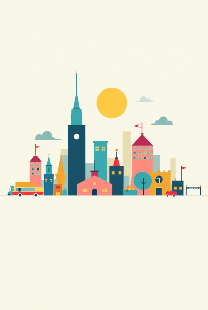 minimalist flat city vector illustration, colored 