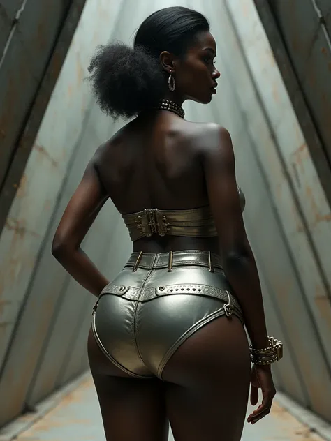 MASSIVE HUGE ASS, Vaporwave, extreme protrusion, Protruding Ass paired with slender stomach ting waist, gear: belts clasps buckles in the details, dark skin: dark melanin Women, subject poses from the front side, eloquene bathed in elegance, linen apparel,...