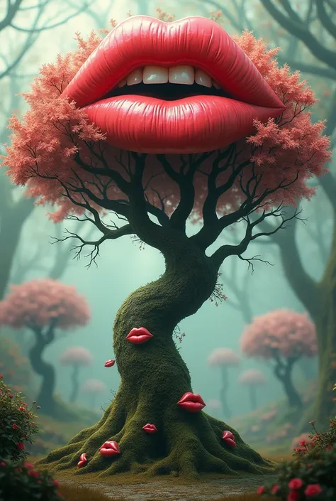 A tree but with lips as if they were fruits 
