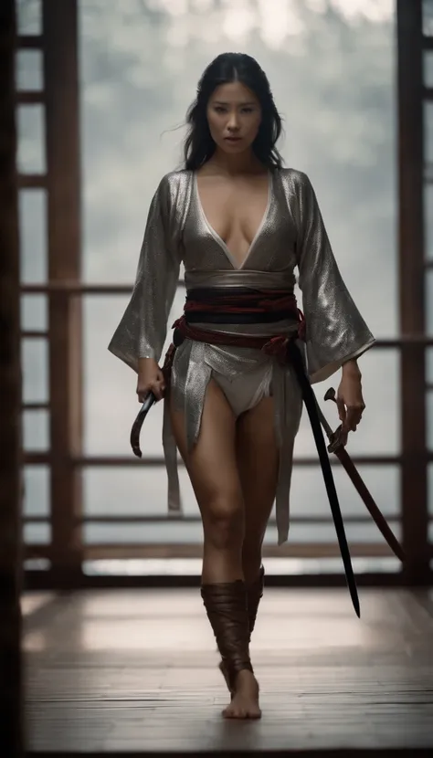 Samurai Swordsman　woman　In underwear　Full body sexy underwear　Full body sexy　　　　Silver　underwear