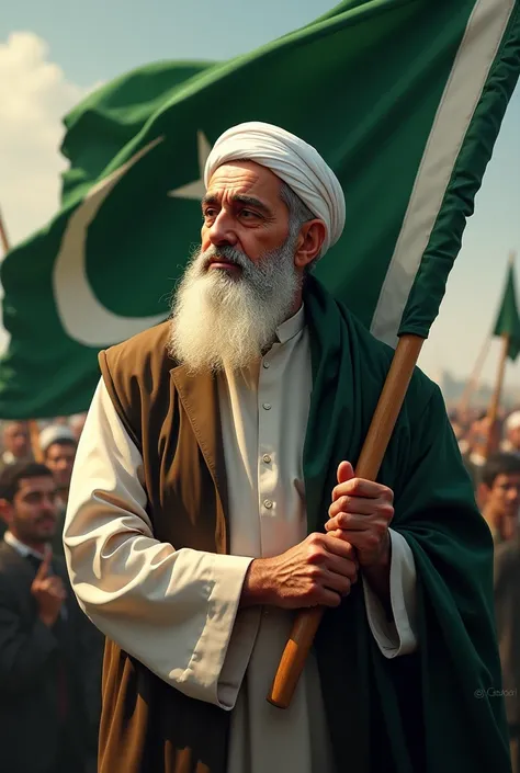 Allama Saad Hussain Rizvi has Pakistan flag in his hand. 