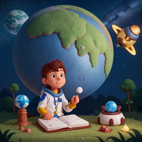 for each paragraph create an illustrative image of Chapter 1: The Little Astronaut Once Upon a Time, on a distant planet called Estelândia, a little astronaut named Leo. He dreamed of exploring space and discovering new worlds.. One day, while exploring hi...