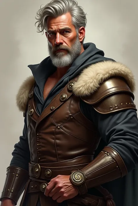 portrait of a ruggedly handsome paladin, soft hair, muscular, half body, masculine, mature, salt and pepper hair, leather, hairy, d & d, fantasy, intricate, elegant, highly detailed, digital painting, artstation, concept art, smooth, sharp focus, illustrat...