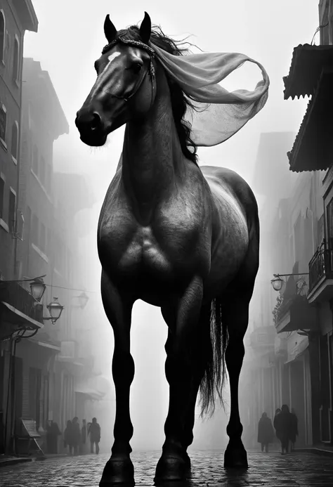 Centaurus is the name of a race of half-human, half-beast creatures that appears in Greek mythology. It looks like a horses neck replaced with the upper body of a human. He walks quietly through the foggy city. He has a cloth like that of Greek mythology d...