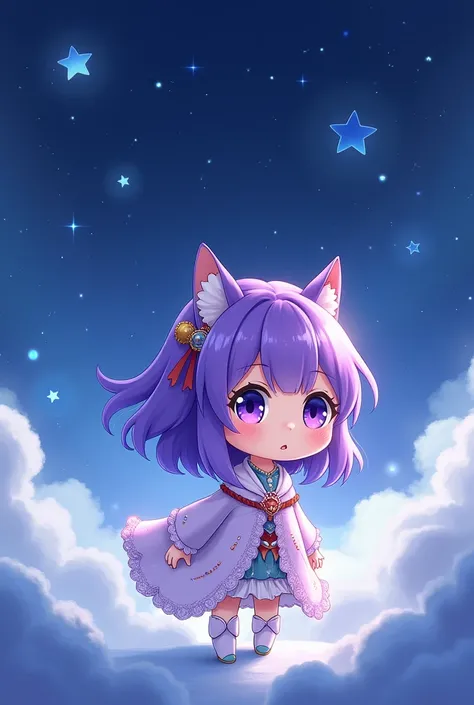 Cartoon anime mini character girl starry sky style costume purple hair
