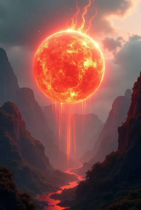 detailed red glowing fiery sphere,beautiful detailed cinematic landscape,dramatic lighting,volumetric lighting,dynamic composition,highly detailed,intricate details,photorealistic,studio lighting,64bit,masterpiece,concept art