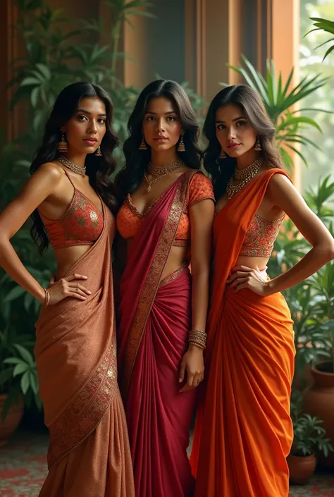 3 hot sexy girl in saree in one frame 