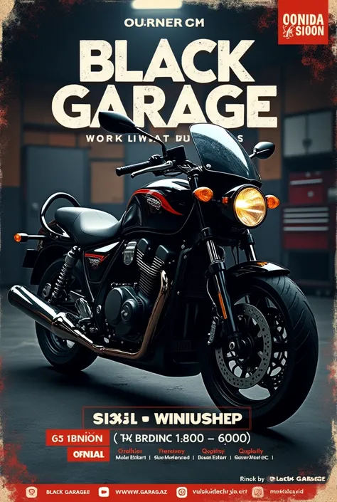 opening soon poster for two wheeler workshop named BLACK GARAGE 
location : vadakkumbad