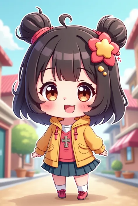 Cartoon anime mini character fashionable girl who is likely to be liked by elementary school students