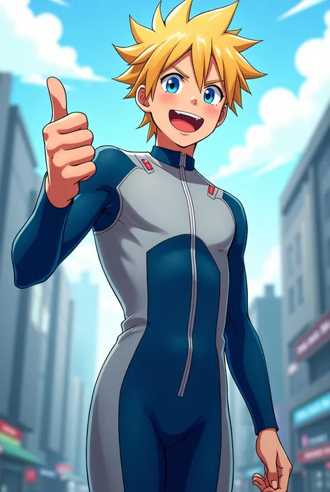 Make an anime character called minato namikaze and smiling with thumbs up