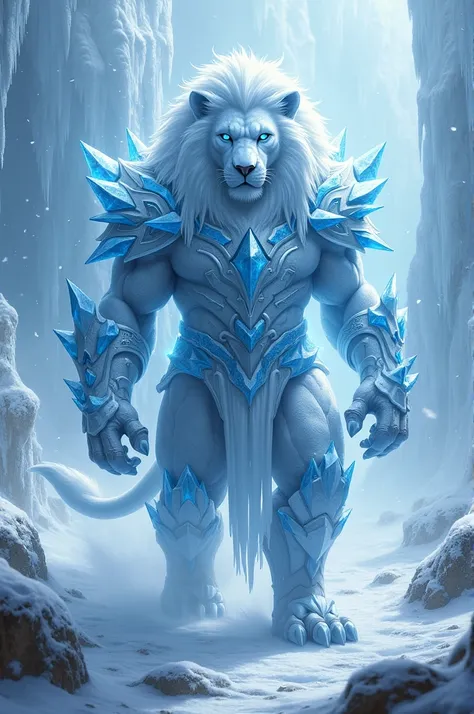 A ice elemental lion wearing a brave suit is spreading its territory, the Heavenly ice Domain is consuming the earth.