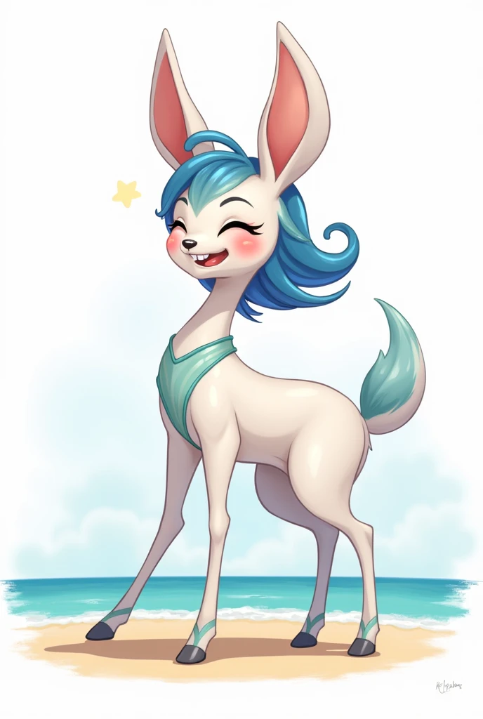 masterpiece, newest, absurdres, safe, masterpiece, newest, absurdres, safe, (masterpiece), best quality, poppy  anthro deer girl, young deer, furry anthro on the beach cartoon style, lingery, orejas, slim body, young, animal ears, white background, smile, ...