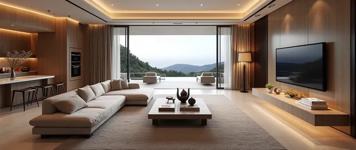 Top luxury villa interior，curtain，Modern style，Smart Home