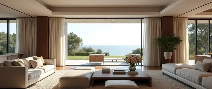 Top luxury villa interior，curtain，Simple European modern style，Smart Home