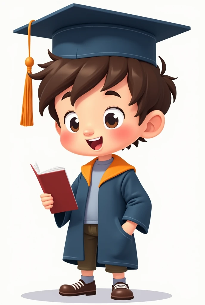 A cartoon boy wearing a graduation hat，The hat says &quot;ichthys&quot;。, This word is clear and easy to understand

