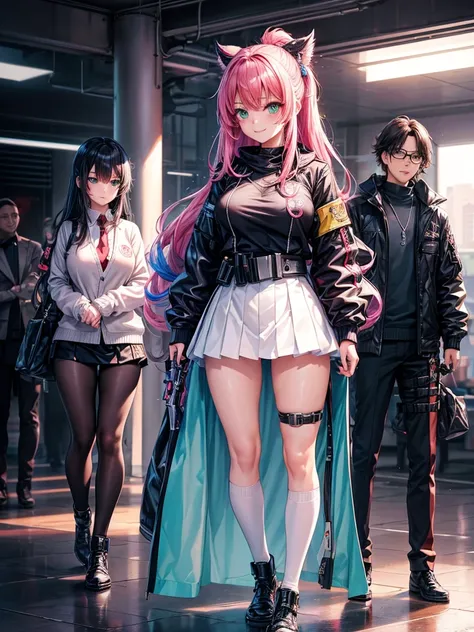 high school girl，smile，Beautiful girls，Beautiful girl from another world，A whole new beautiful girl，JK latest fashion，Girl with a weapon in her hand，Cyberpunk Uniform，The best quality to get you horny，Psychic，Wizard，battle，Colorfulな髪色，Perfect Girl，furry ja...