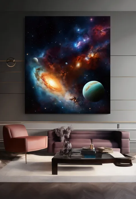 "Imagine an architectural study of a futurist architect of planets and galaxies, who is the creator of a large portion of the Universe, art on walls, furniture, and all interior space is meant to reflect the creativity with which the architect has created ...