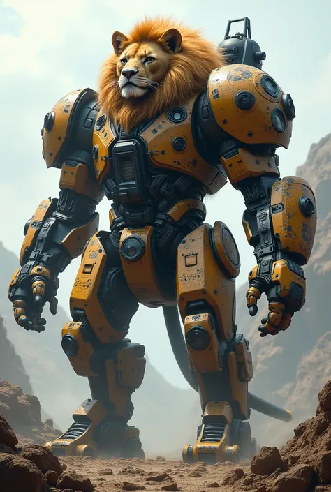 Combine lion and car to form a big monster that it looks forming many layers of system loaded with weapons inbuilt , hands and legs should look like of lions.