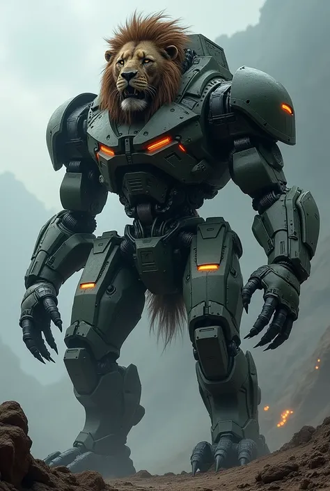 Combine lion and car to form a big monster that it looks forming many layers of system loaded with weapons inbuilt , should have paws instead of hands and legs