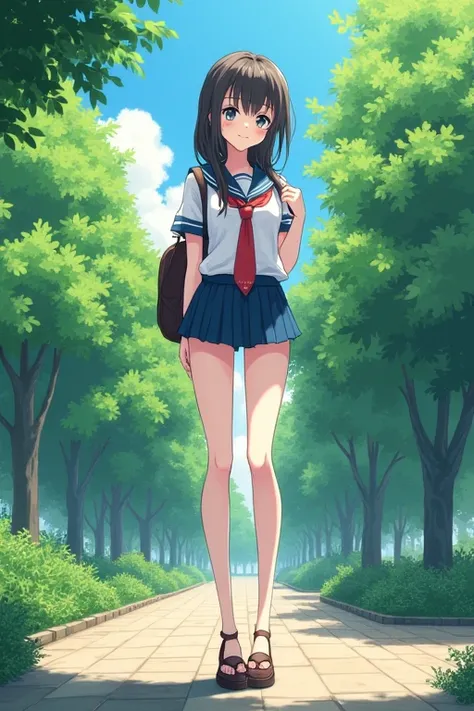 ((best quality)), ((masterpiece)), (detailed),  High school girl {{{{{whose legs are 80% of her height}}}}}, very short upper body,  {{{{{210cm}}}}},  school uniform, anime,  sexy,  in the park