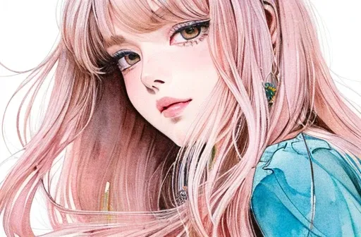 (masterpiece),(Highest quality:1.1),(Very detailed),Best illustrations,In detail,(Portraiture:1.1),(Intense close-up),Watercolor)floating,One,alone,40 years old,slim,(Very delicate and beautiful face),(fine pink eyes),Pink thick lips,(Disheveled Hair),(A g...