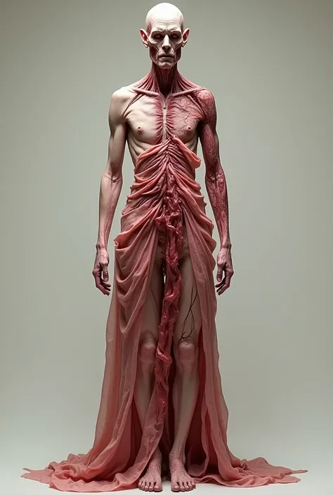 skinless person wearing dress made out of flesh
