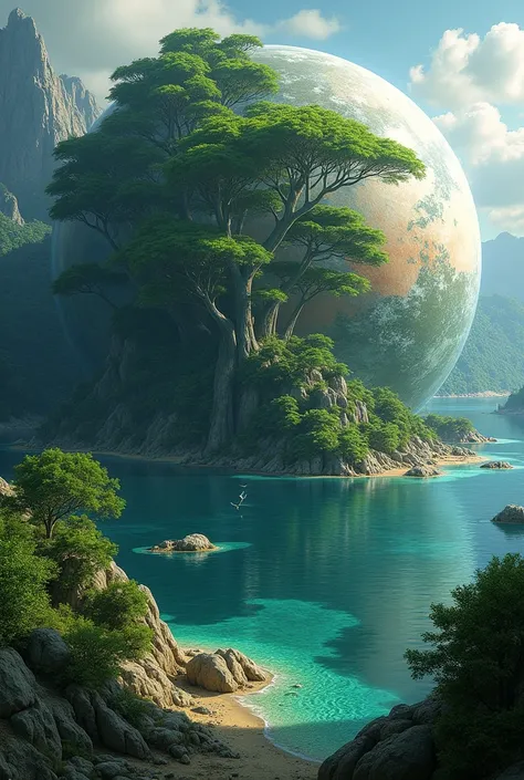 Create a circle planet that habitable to humans that is 80% trees and 20% water and it also has a strong ozone layer 