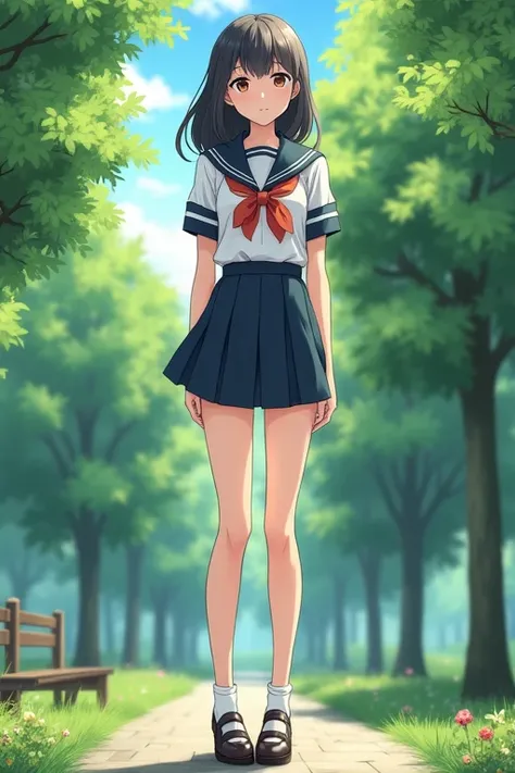 ((best quality)), ((masterpiece)), (detailed),  High school girl {{{{{whose legs are 80% of her height}}}}}, very short upper body,  {{{{{190cm}}}}},  school uniform, anime,  sexy,  in the park,    