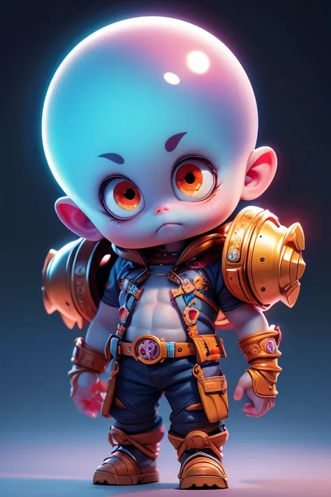 Create a monster image, a small, big-headed, baby monster.. The body is transparent and can be seen through. The image is sharp and detailed., with beautiful colors.. With arms, leg, eyes, mouth, พื้นหลังสีlegว