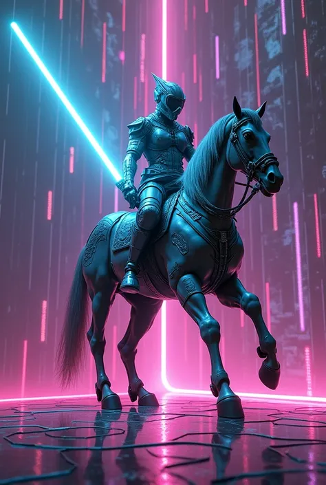 a Centaurs, cyberpunk, lightsabers, neon, digital matrix,