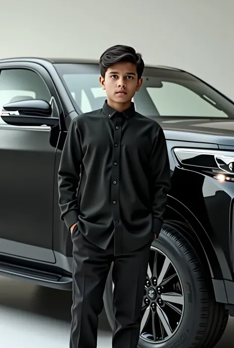 Indin boy black shirt black pant and side me fortuner black