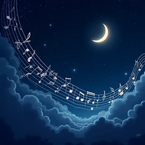 Musical notes, night sky, background only, cute