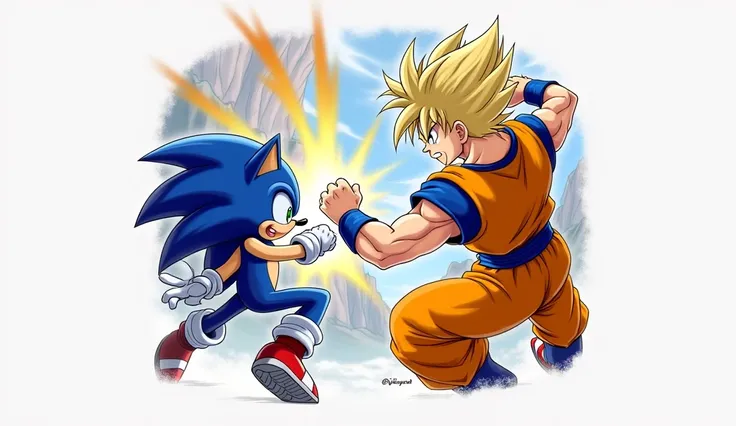 Goku and sonic fighting each other 