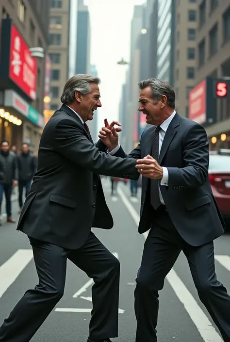 Two gentle man are fighting each other in road most realistic photo 