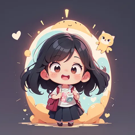 １people々、Happy atmosphere，Cute Style，Cute cartoon，round background，masterpiece　Long black hair　Cute Characters　 Anime Style　charm　High resolution　delicate　university student　Troubled face
